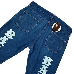 34" Waist L Bape Spellout Print Jeans